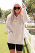 Apricot Waffle Knit Buttons Hooded Sweater With Pocket